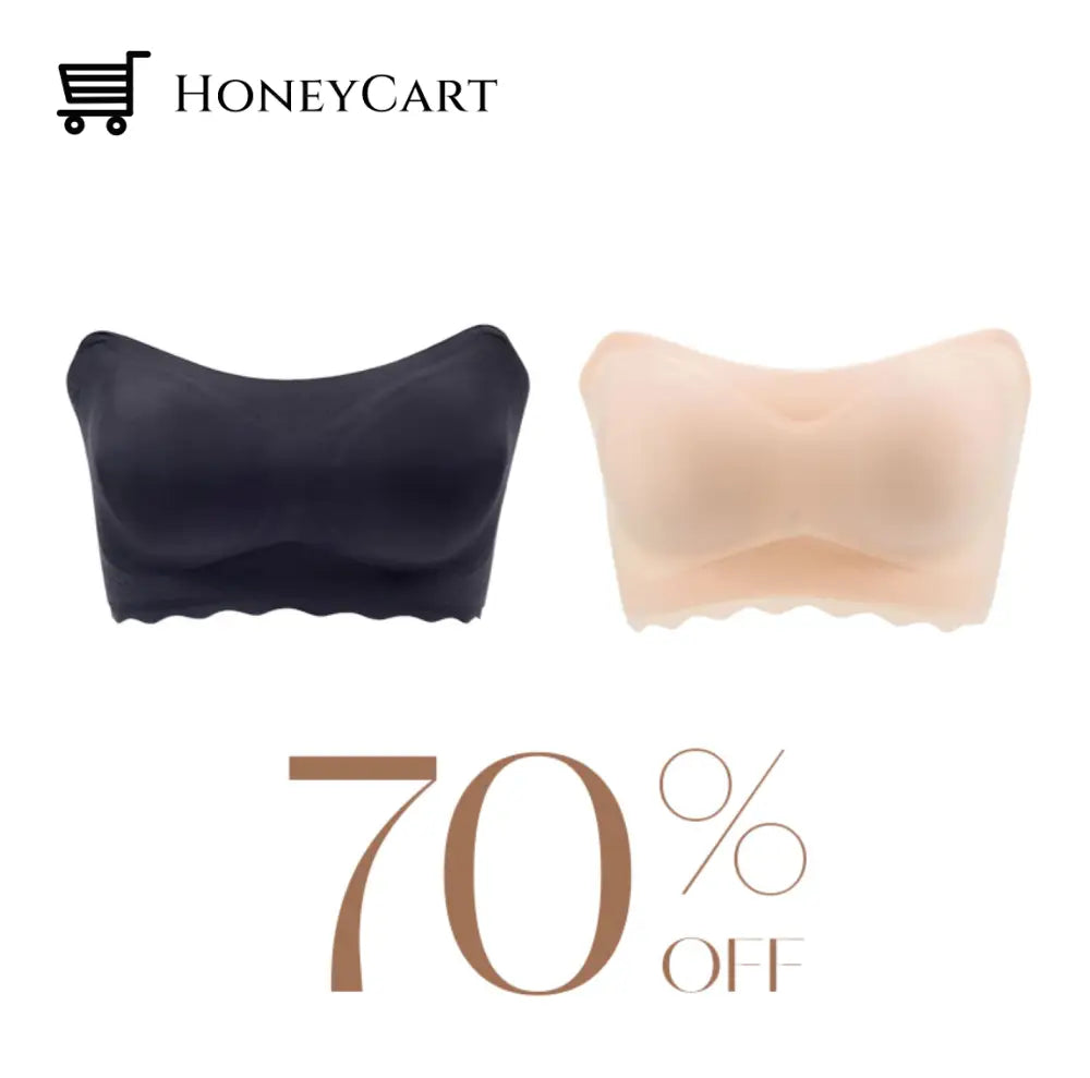 Invilift: Plus Size Sexy Strapless Invisible Push Up Bra 70% Off Set 2 - Black & Beige / M