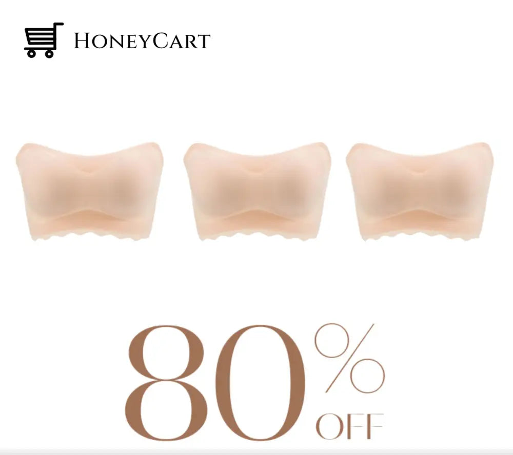 Invilift: Plus Size Sexy Strapless Invisible Push Up Bra 80% Off Set 3 - Beige & / M