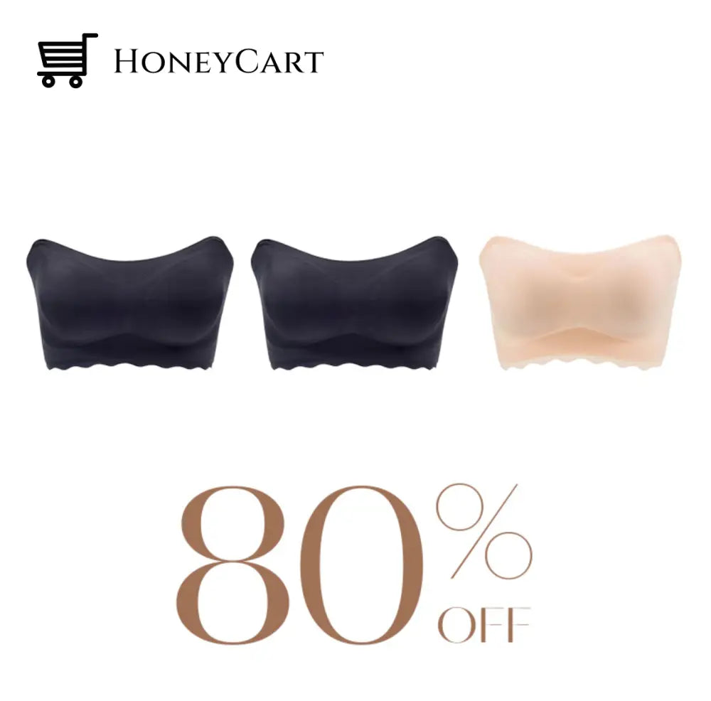 Invilift: Plus Size Sexy Strapless Invisible Push Up Bra 80% Off Set 3 - Black & Beige / M