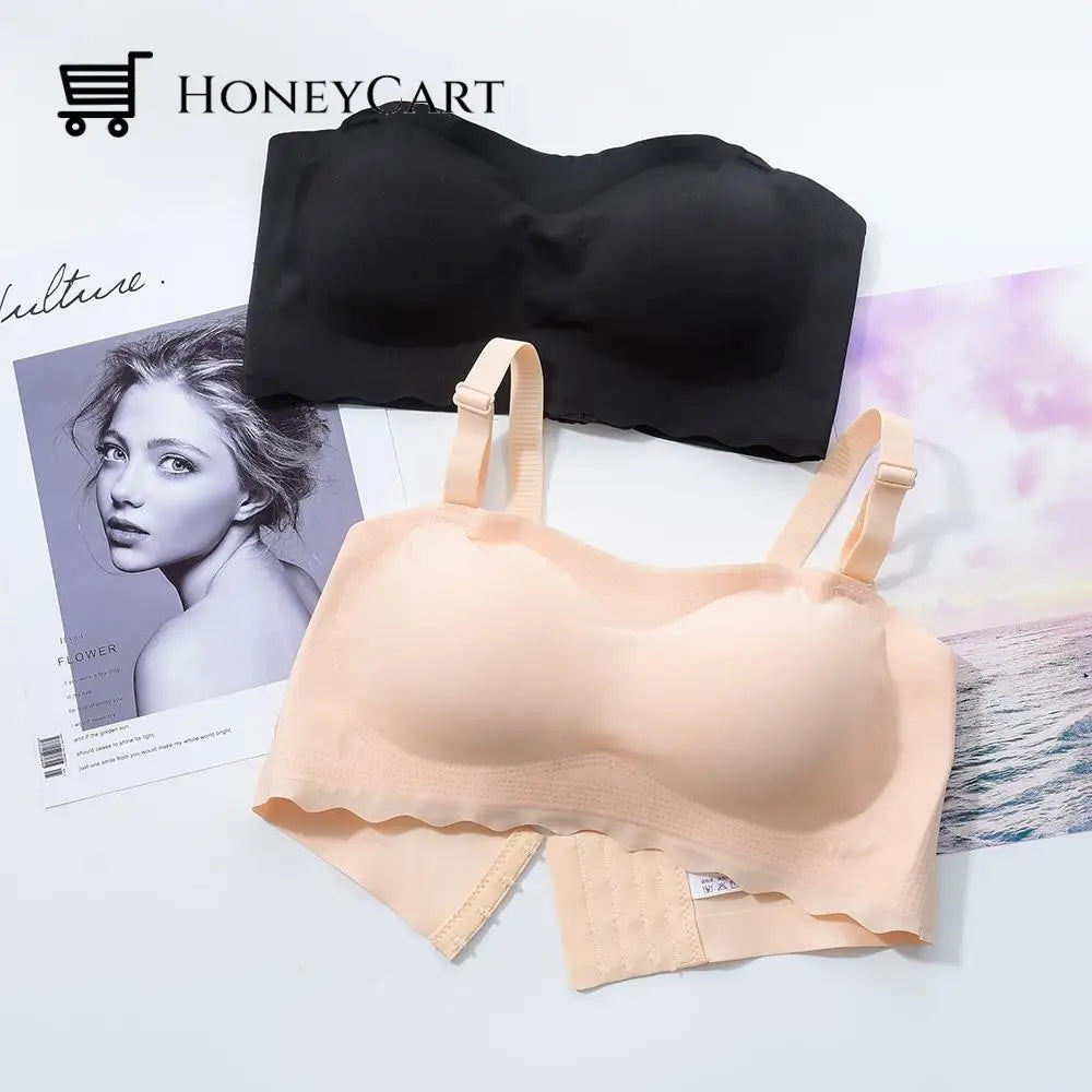 Invilift: Plus Size Sexy Strapless Invisible Push Up Bra Beige (50% Off) / L