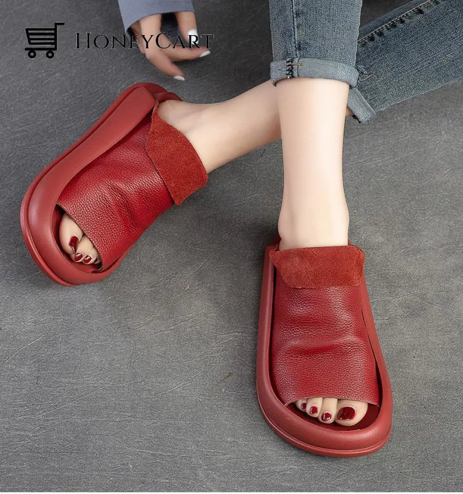 Italian Leather Platform Orthopedic Slippers