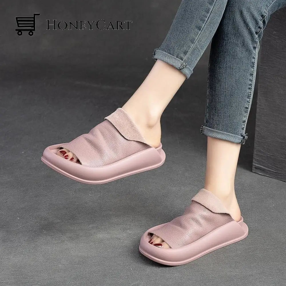 Italian Leather Platform Orthopedic Slippers Pink / 4.5