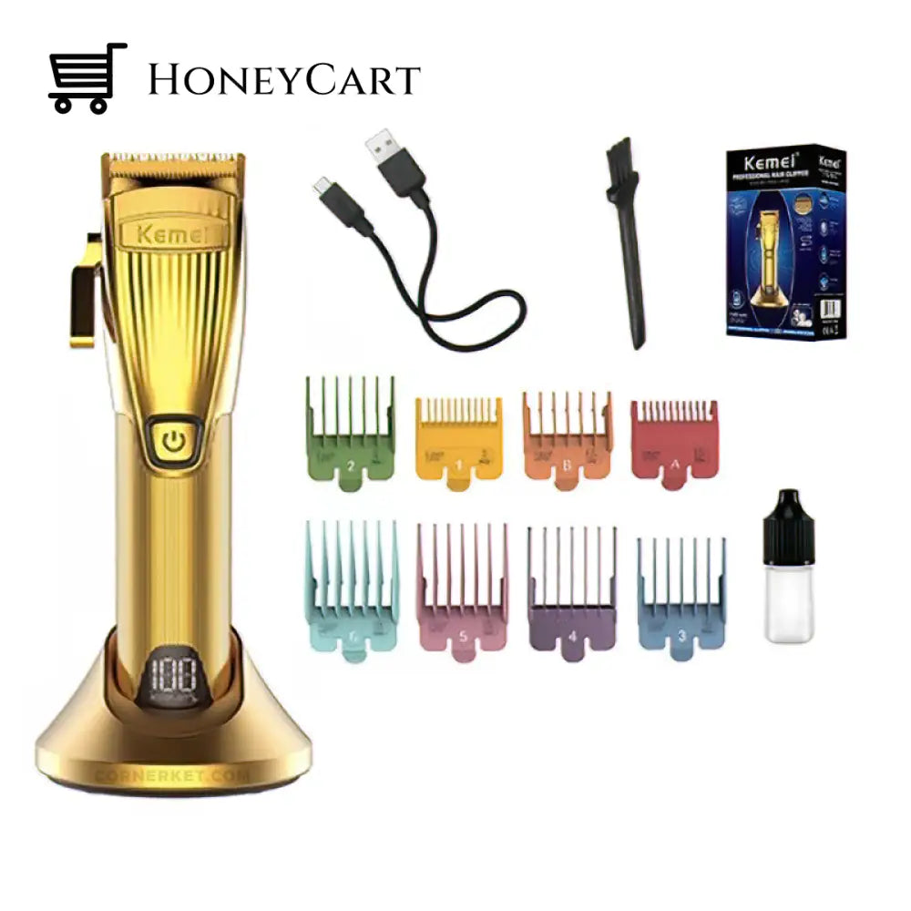 Kemei Pro Barber Golden Hair Clippers Kit Km-K32S & Trimmers