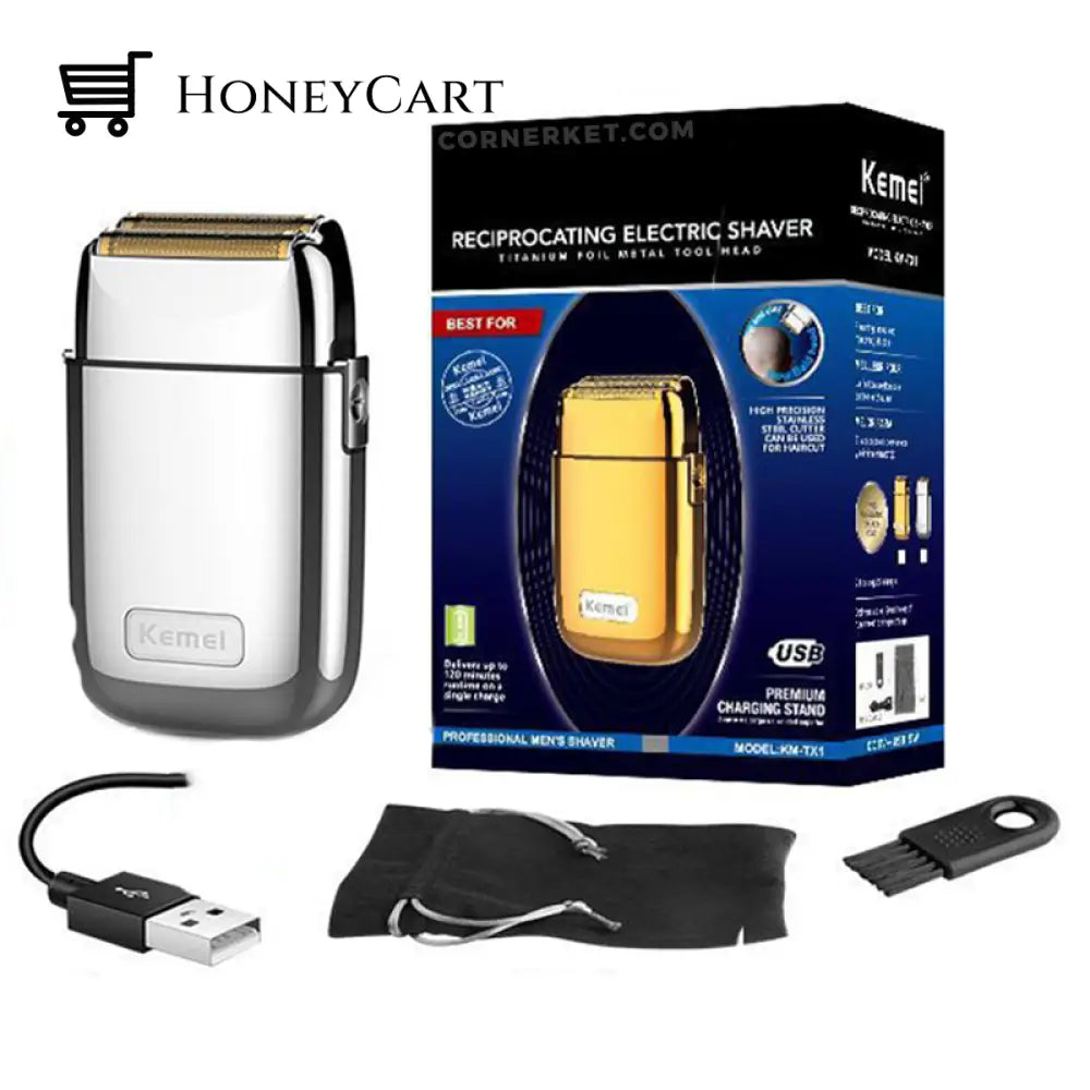 Kemei Pro Barber Golden Hair Clippers Kit Km-Tx1 Silver & Trimmers