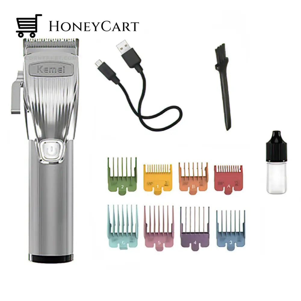 Kemei Pro Barber Golden Hair Clippers Kit Silver Km-K32 & Trimmers