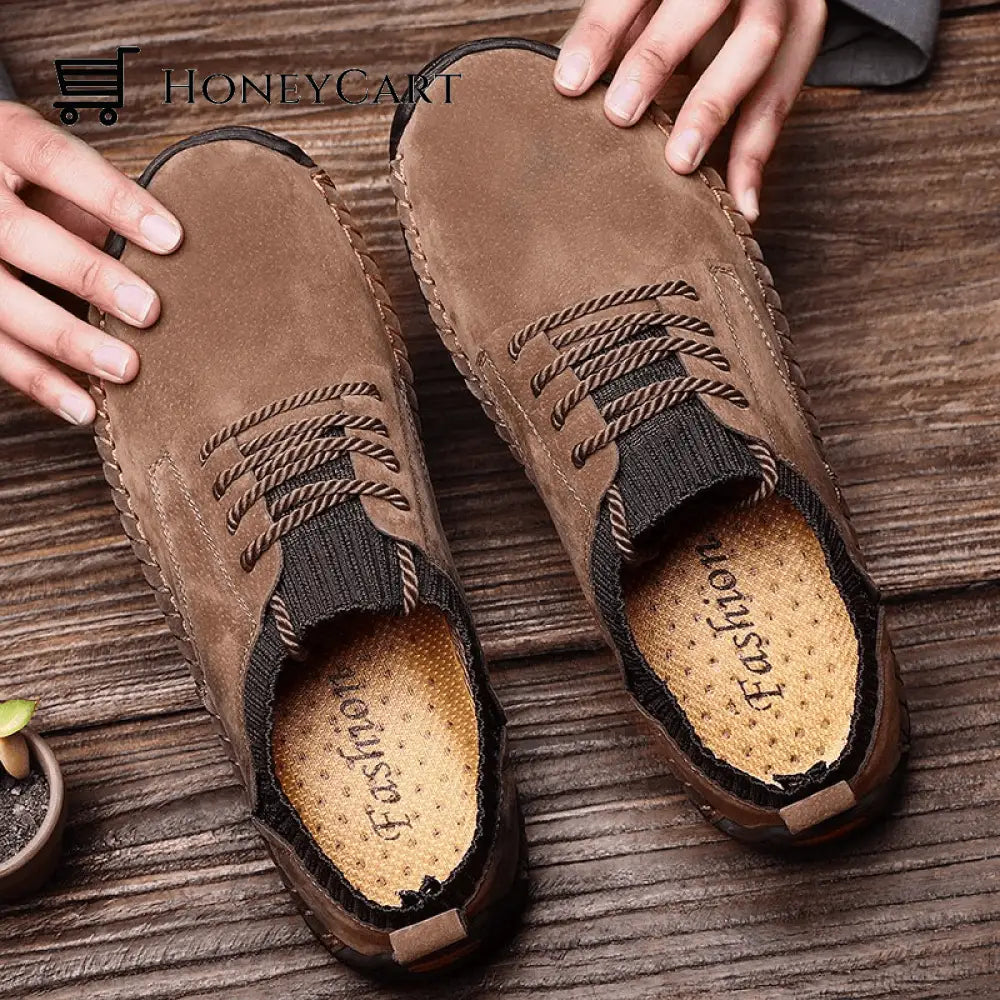 Lace-Up Flat Leather Men Barefoot Shoe