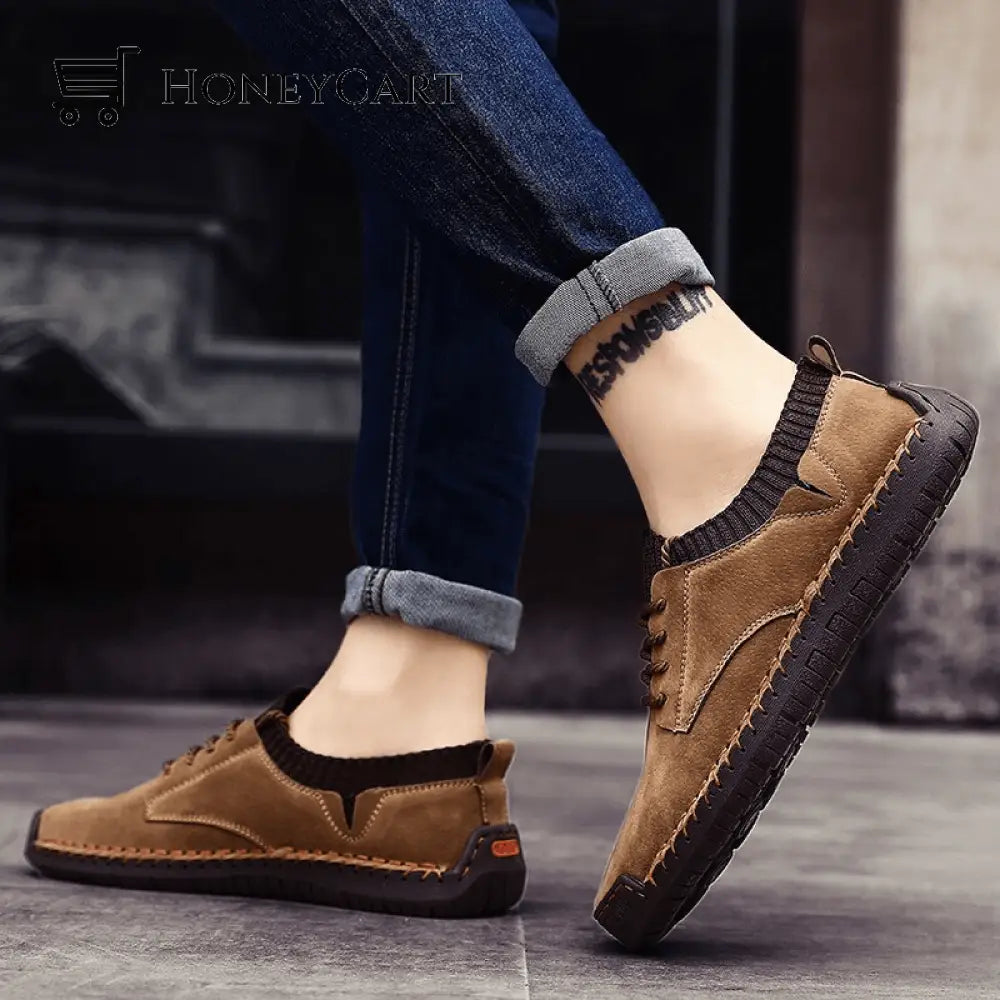 Lace-Up Flat Leather Men Barefoot Shoe