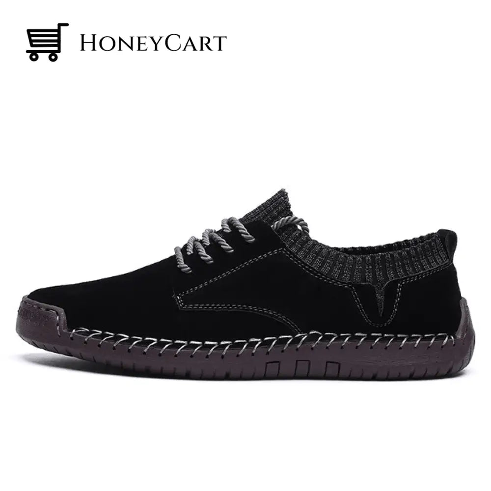 Lace-Up Flat Leather Men Barefoot Shoe 38 Eu / Black