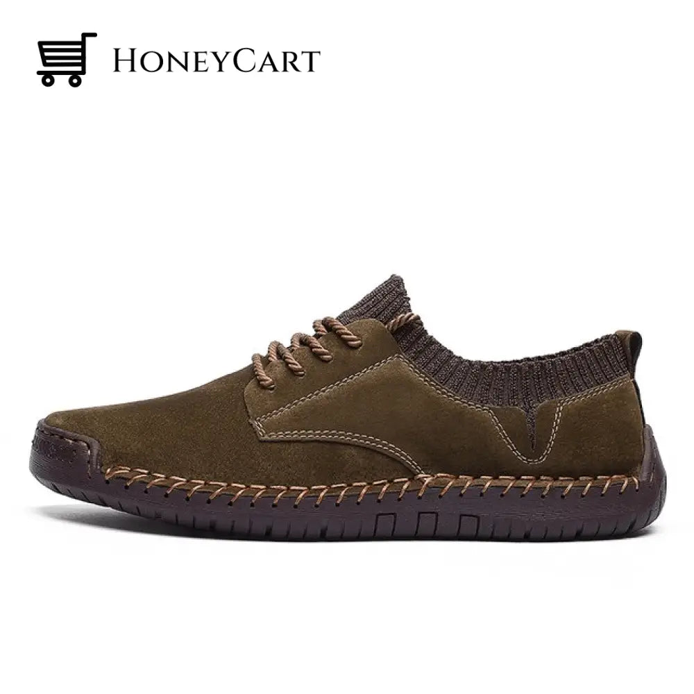 Lace-Up Flat Leather Men Barefoot Shoe 38 Eu / Green