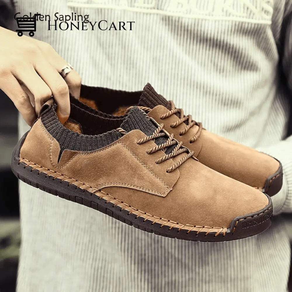 Lace-Up Flat Leather Men Barefoot Shoe