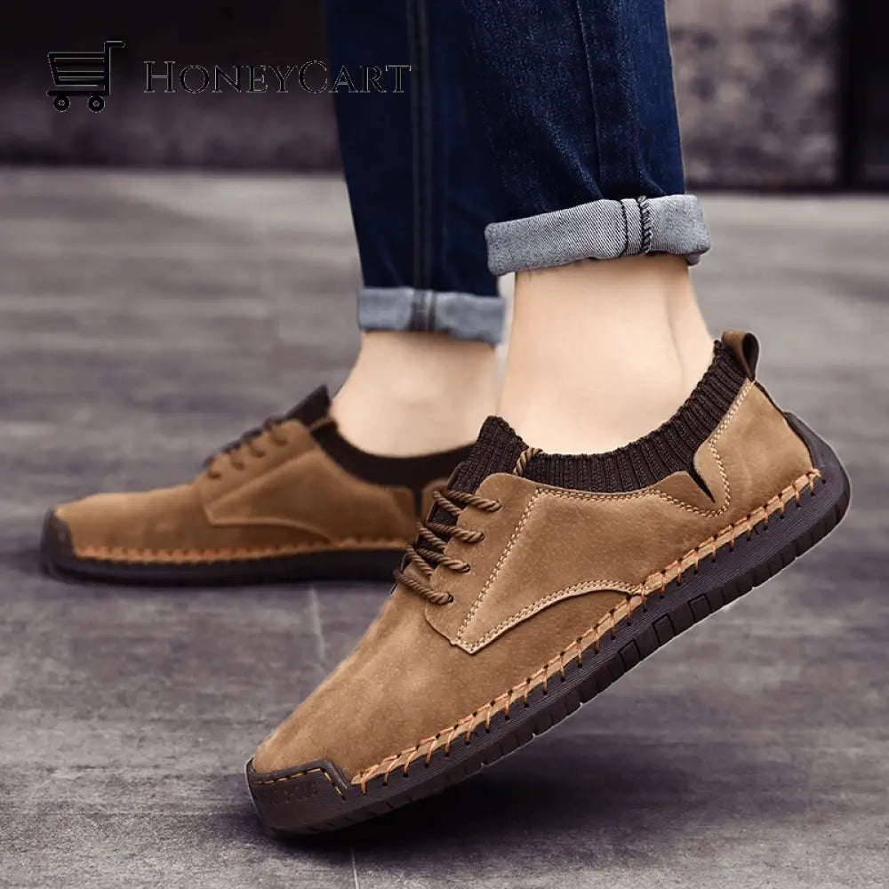 Lace-Up Flat Leather Men Barefoot Shoe