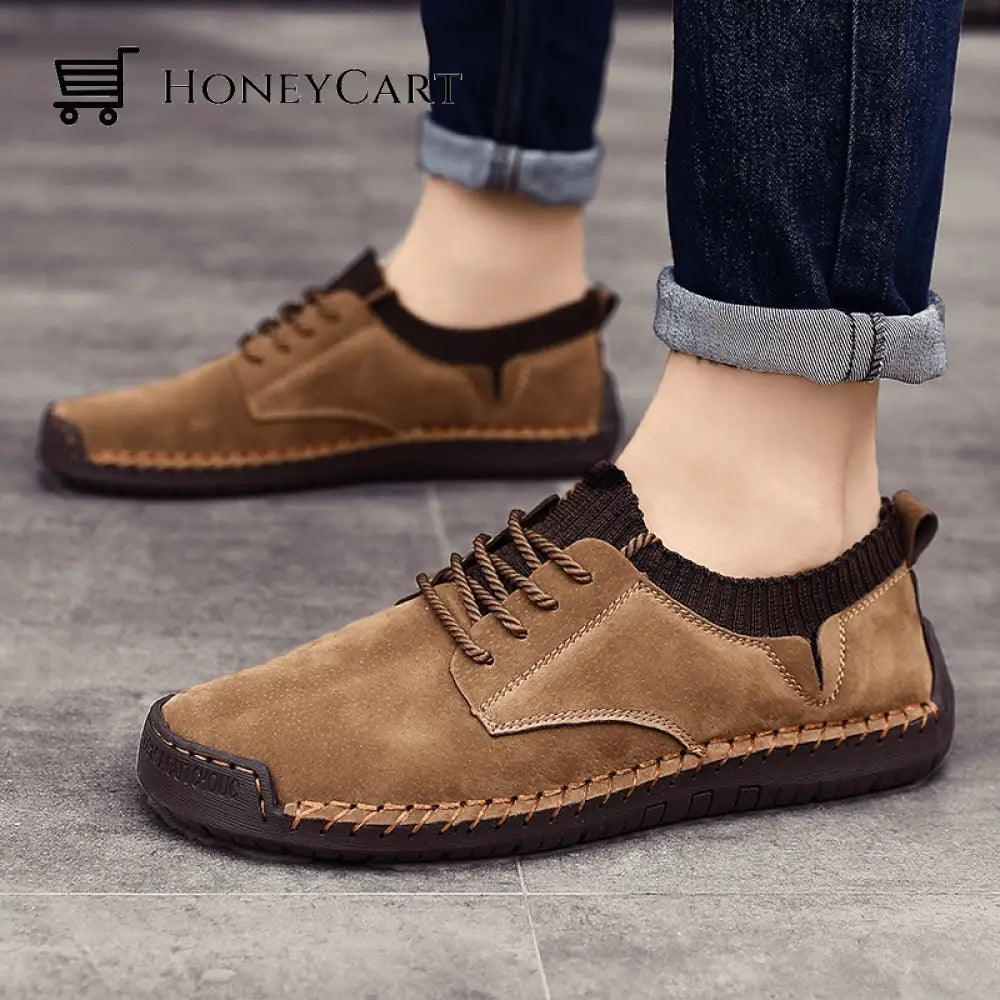 Lace-Up Flat Leather Men Barefoot Shoe
