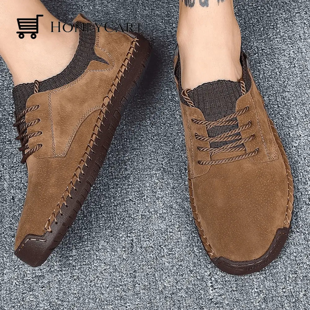 Lace-Up Flat Leather Men Barefoot Shoe