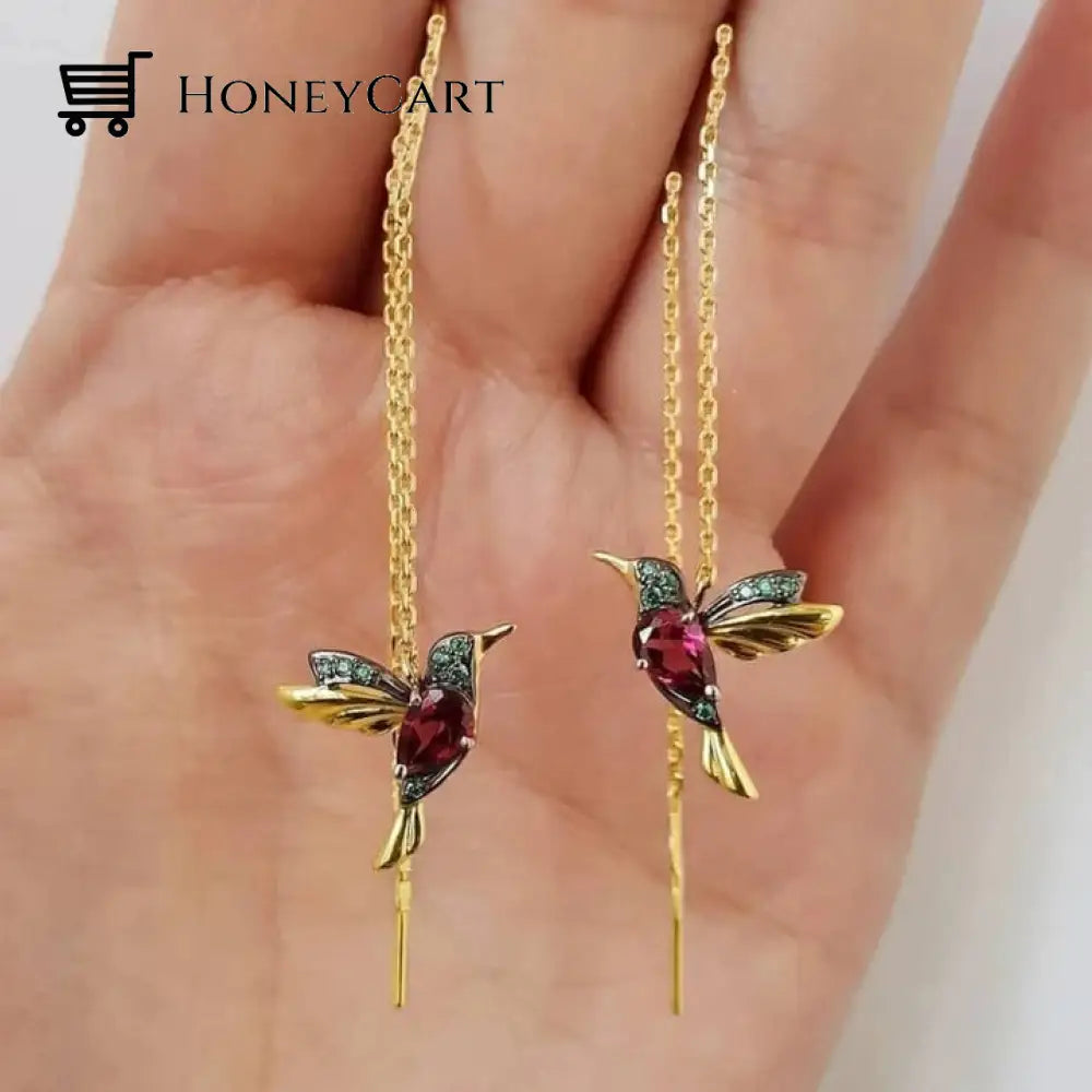 Ladies Elegant Hummingbird Rhinestone Stud Earrings Tool