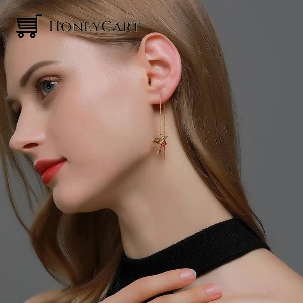 Ladies Elegant Hummingbird Rhinestone Stud Earrings Tool