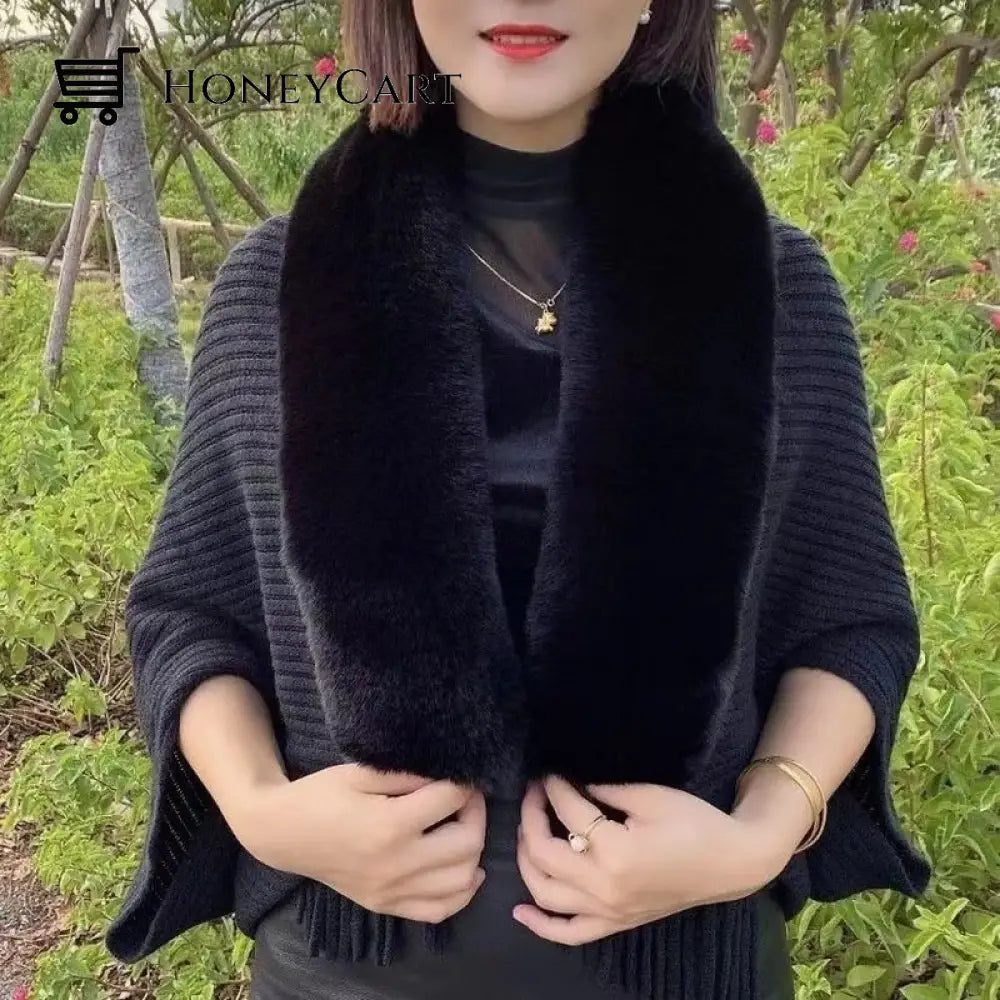 Ladies Knitted Loose Thickened Shawl Coat Black / Regular Size (90Lbs ~ 170Lbs) Tool