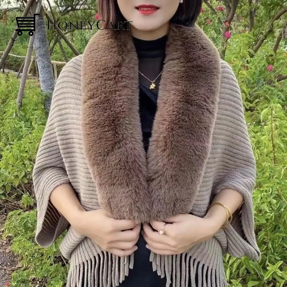 Ladies Knitted Loose Thickened Shawl Coat Brown / Regular Size (90Lbs ~ 170Lbs) Tool
