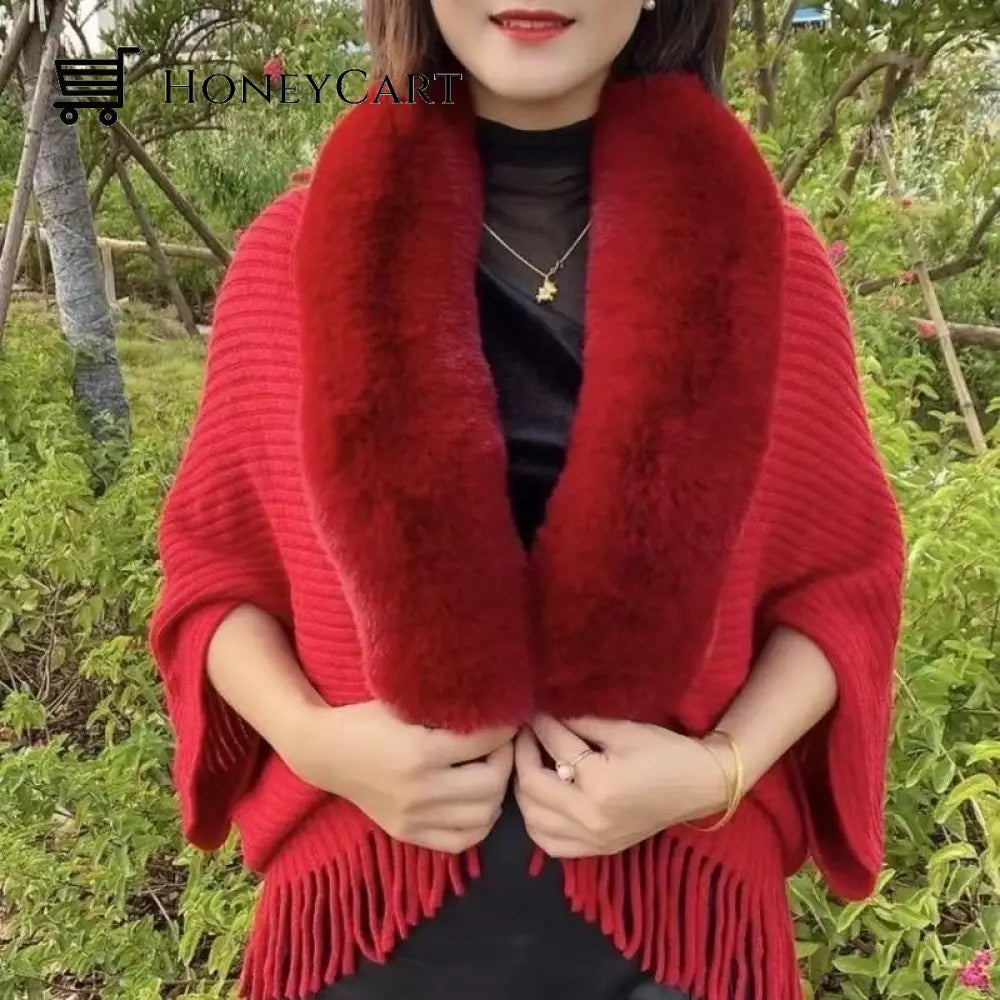 Ladies Knitted Loose Thickened Shawl Coat Red / Regular Size (90Lbs ~ 170Lbs) Tool