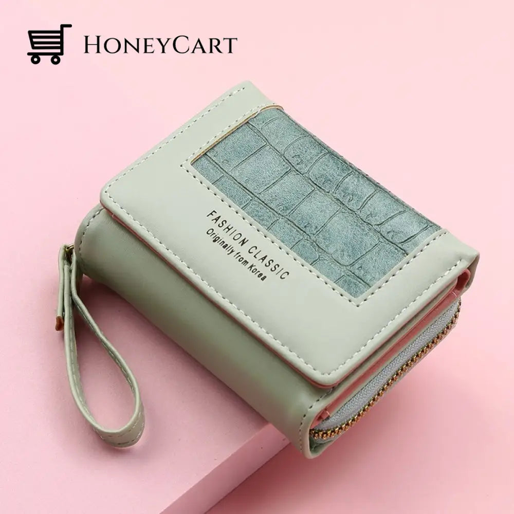 Large Capacity Multi-Card Zipper Tri-Fold Coin Purse Green