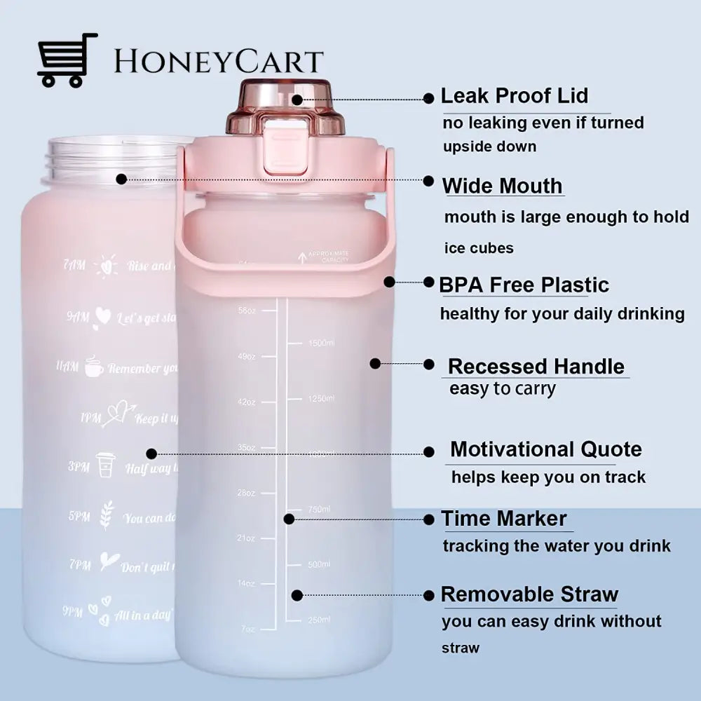 Large Half Gallon 64 Oz Motivational Water Bottle