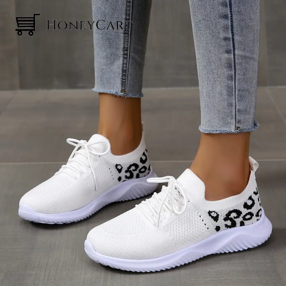 Light Mesh Leopard Pattern Platform Sports Shoes For Women