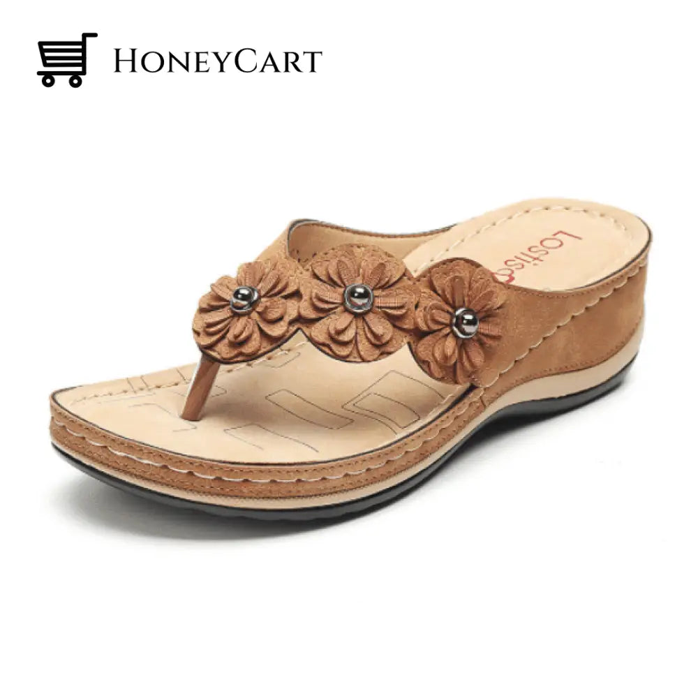 Lightweight Flowers Clip Toe Sandals 5.5(36) / Beige Ltt-Shoes