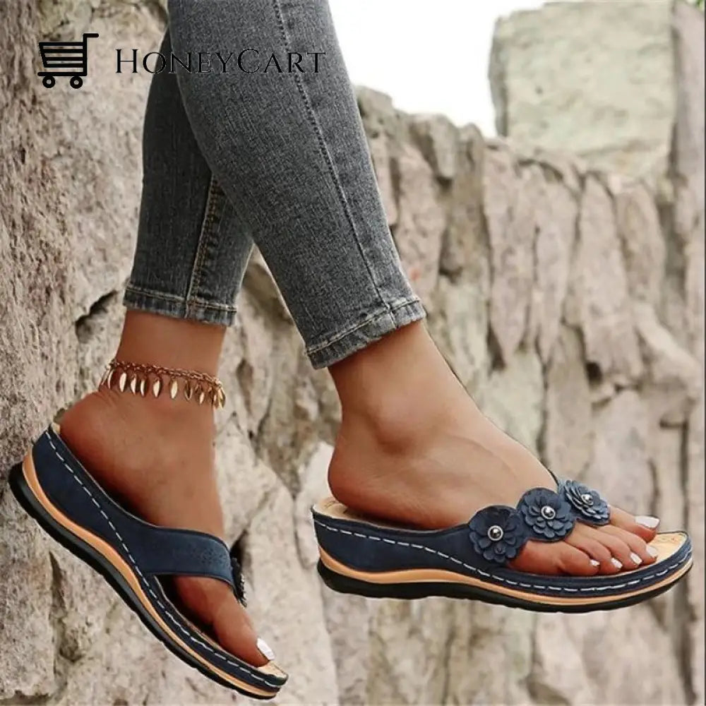 Lightweight Flowers Clip Toe Sandals 5.5(36) / Blue Ltt-Shoes