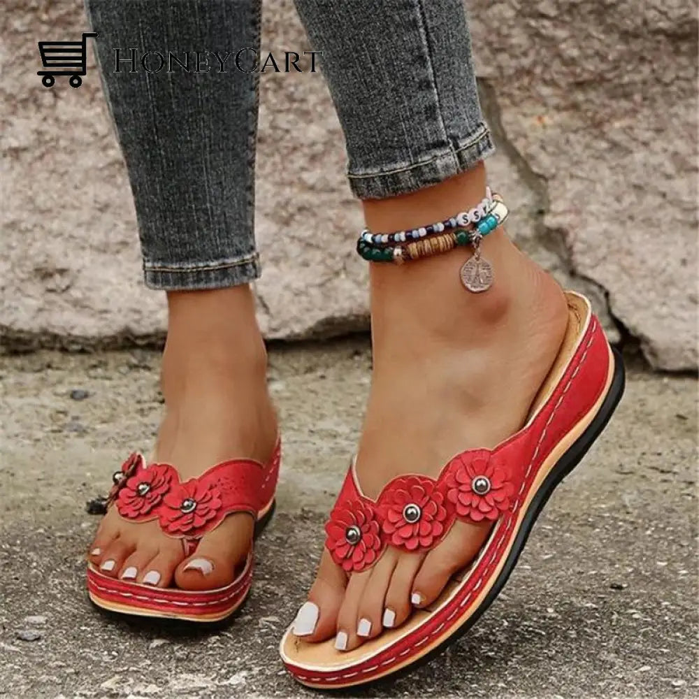 Lightweight Flowers Clip Toe Sandals 5.5(36) / Red Ltt-Shoes