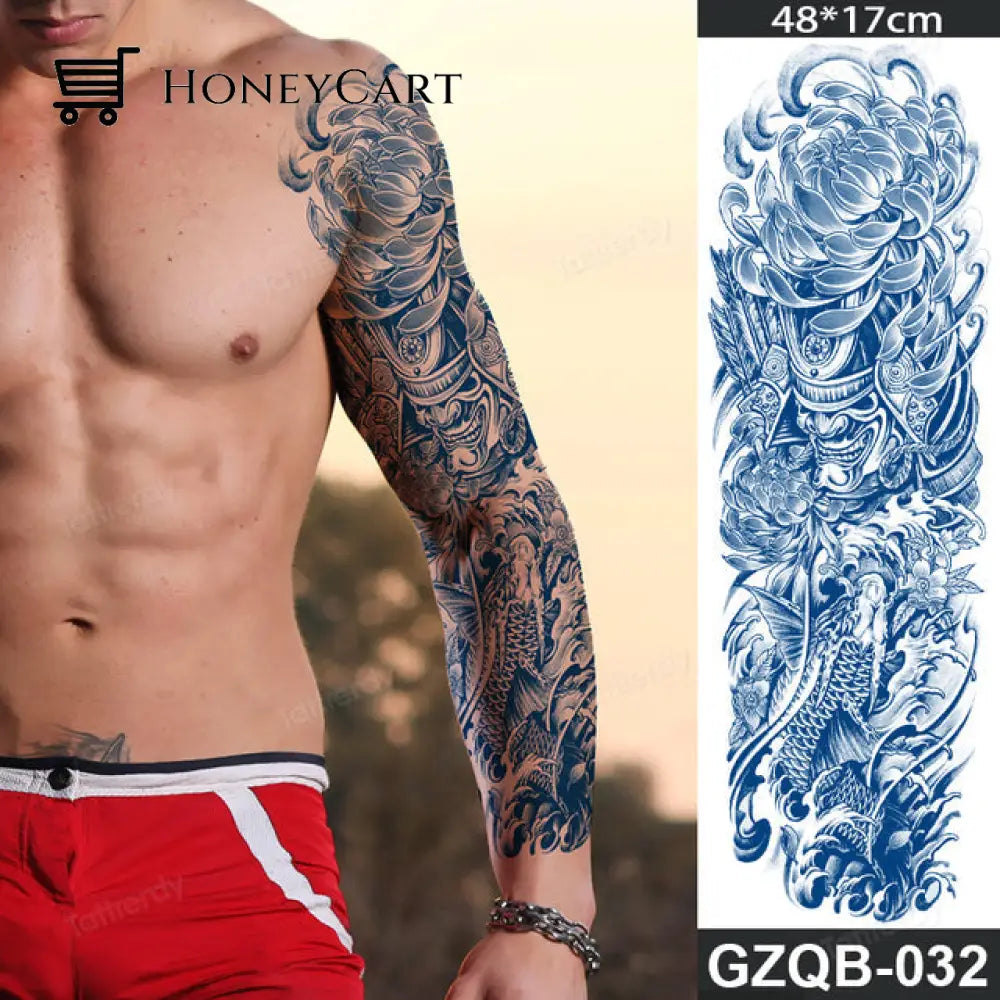 Long Lasting Full Arm Sleeve Tattoo Sticker Gzqb32 Temporary Tattoos