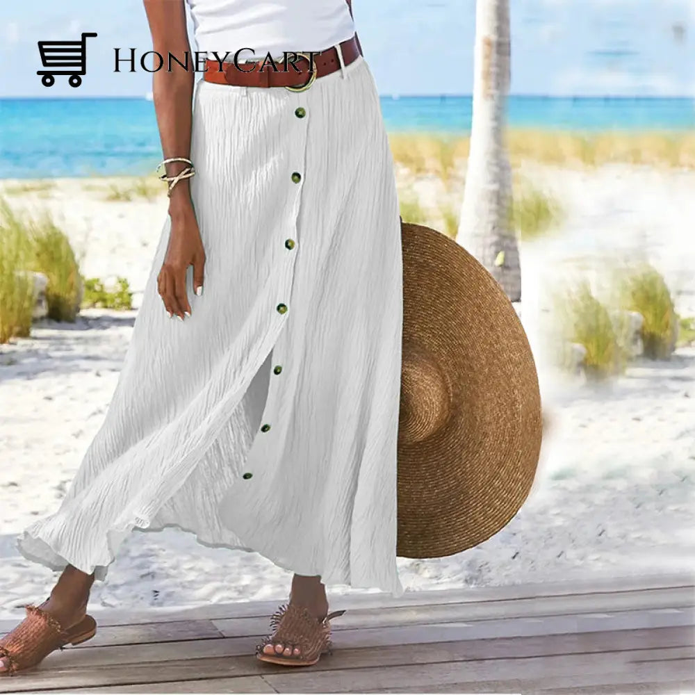 Long Skirt In Solid Color White / S