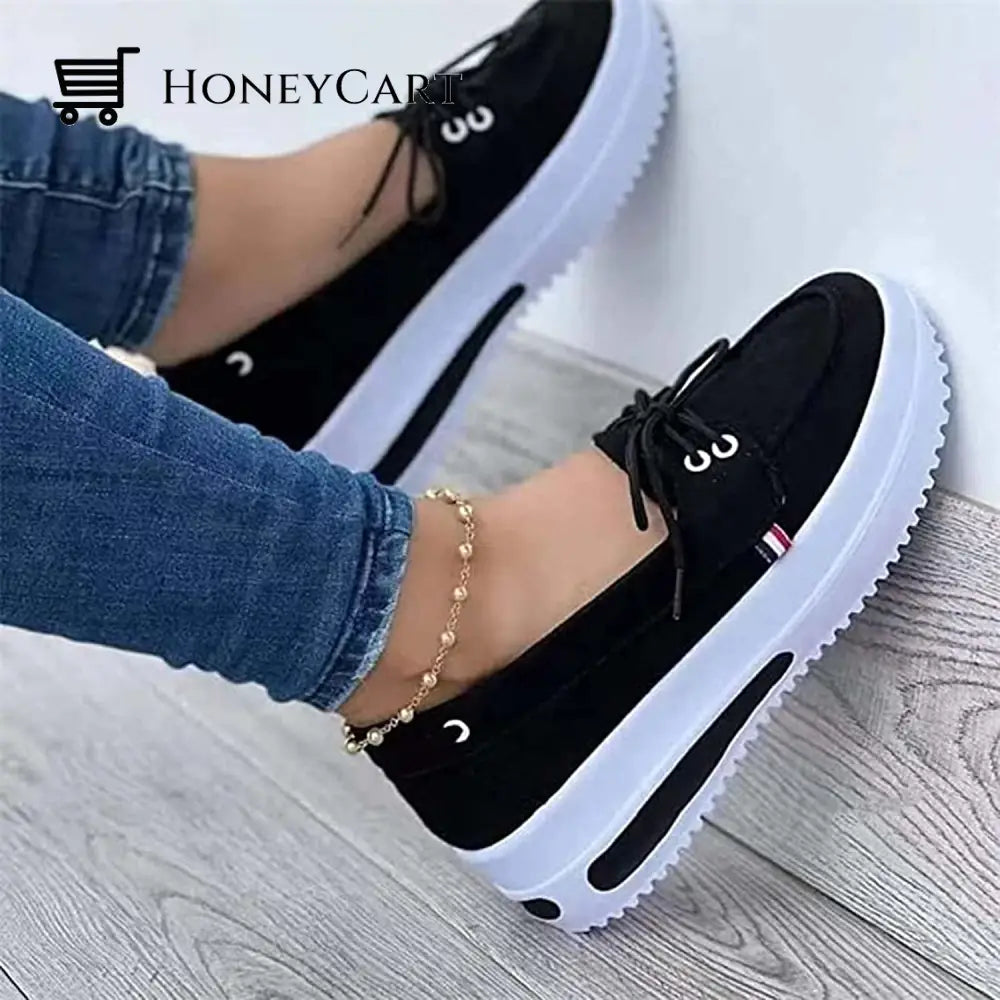 Low Top Sneaker Lace-Up Womens Thick Bottom Canvas Shoes 12Us/43Eu / Black Ltt-Shoes