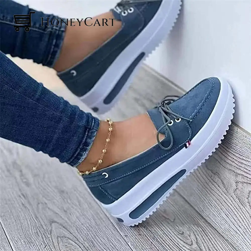 Low Top Sneaker Lace-Up Womens Thick Bottom Canvas Shoes 4Us/35Eu / Blue Ltt-Shoes