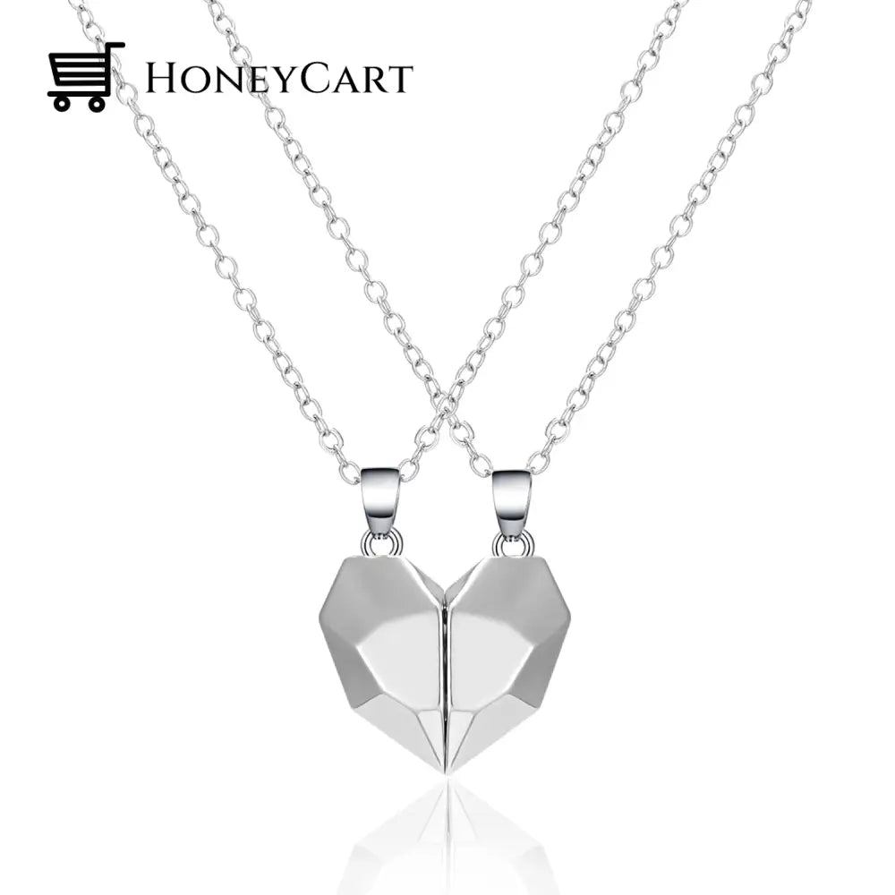 Magnetic Abstract Heart Couples Necklace All White Necklaces