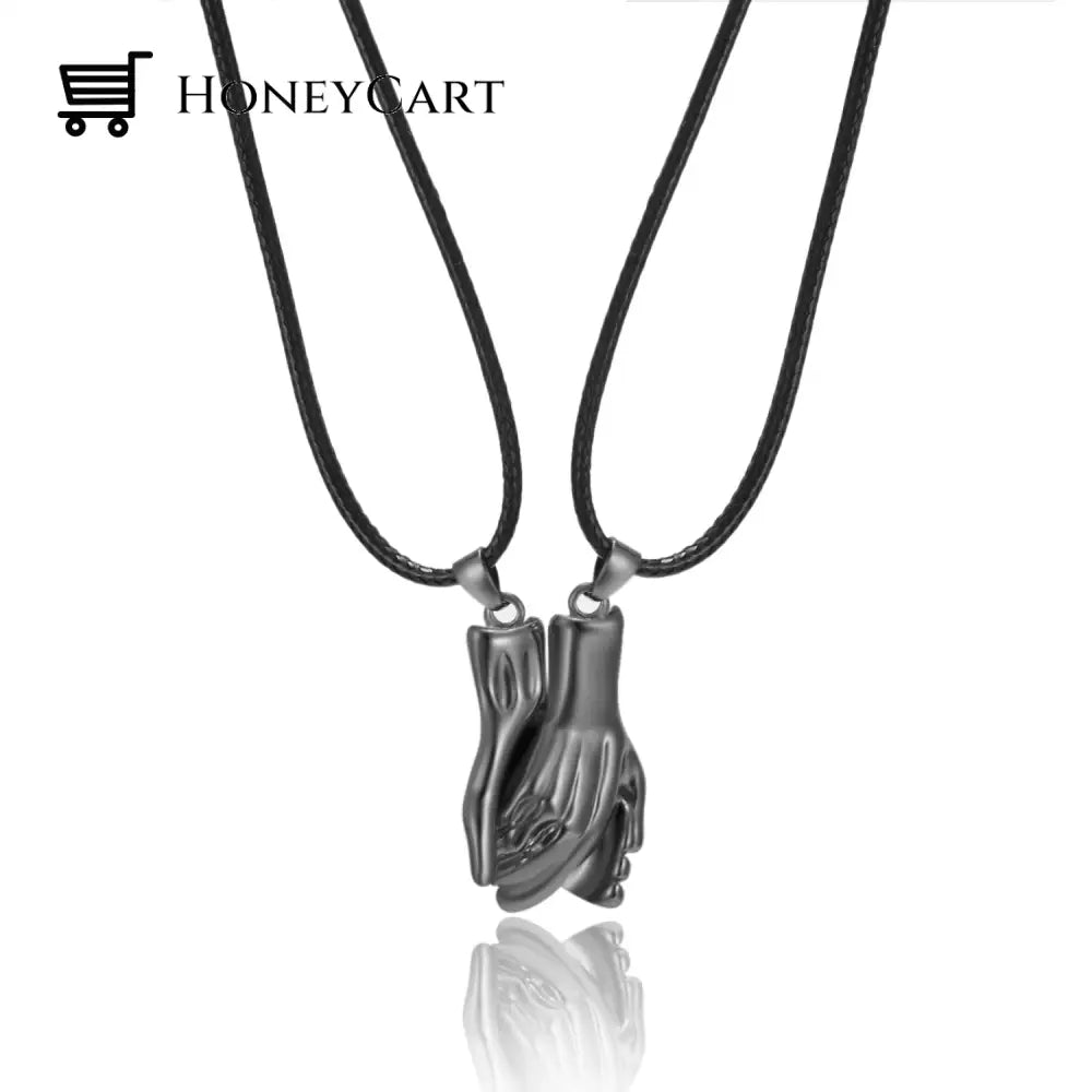 Magnetic Abstract Heart Couples Necklace Hands All Black Necklaces