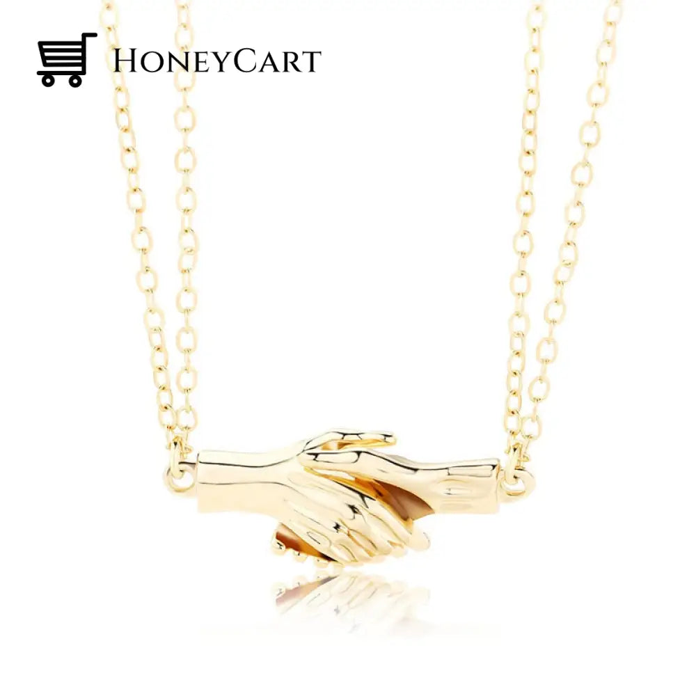 Magnetic Abstract Heart Couples Necklace Hands All Gold Necklaces