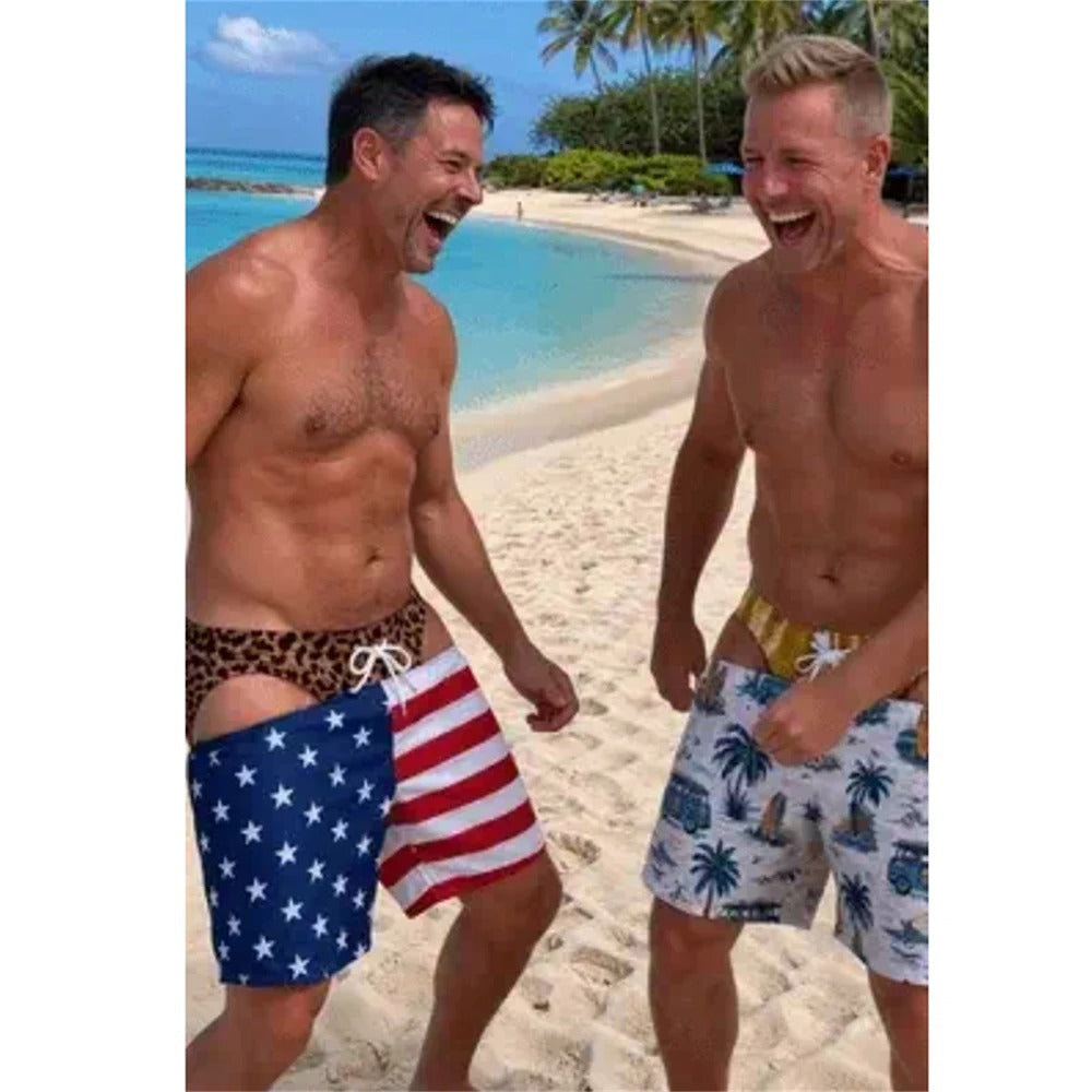 Men's Swim Trunks Funny Hairy Butt Cheek Gag Beach Shorts