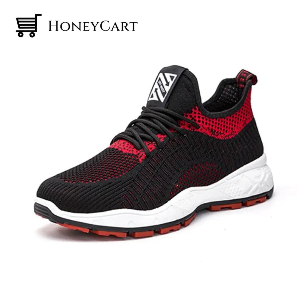 Mens Arch Support Orthopedic Casual Breathable Sneakers Black&Red / 6