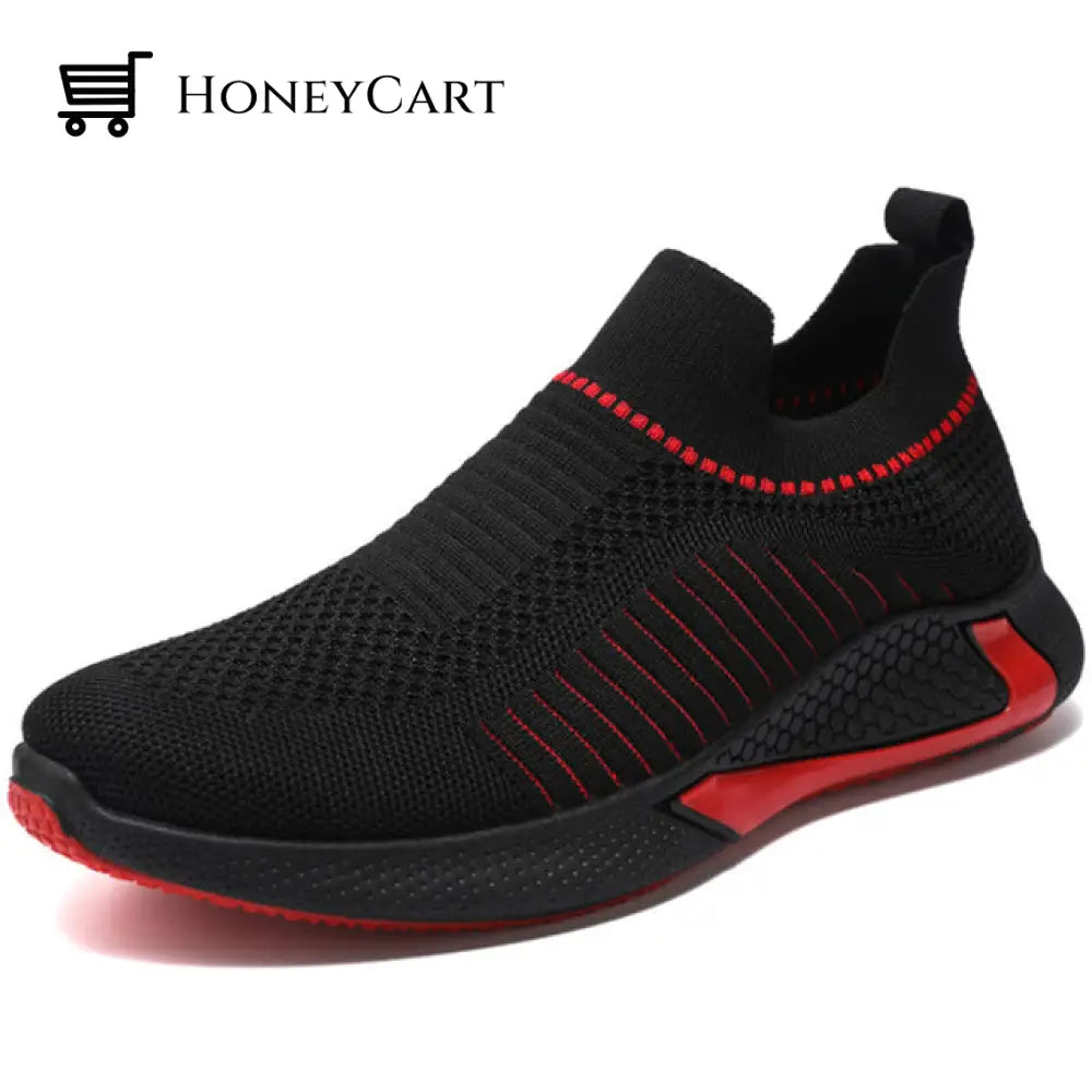 Mens Laceless Breathable Mesh Knit Sneakers Shoes Black / 39 Men