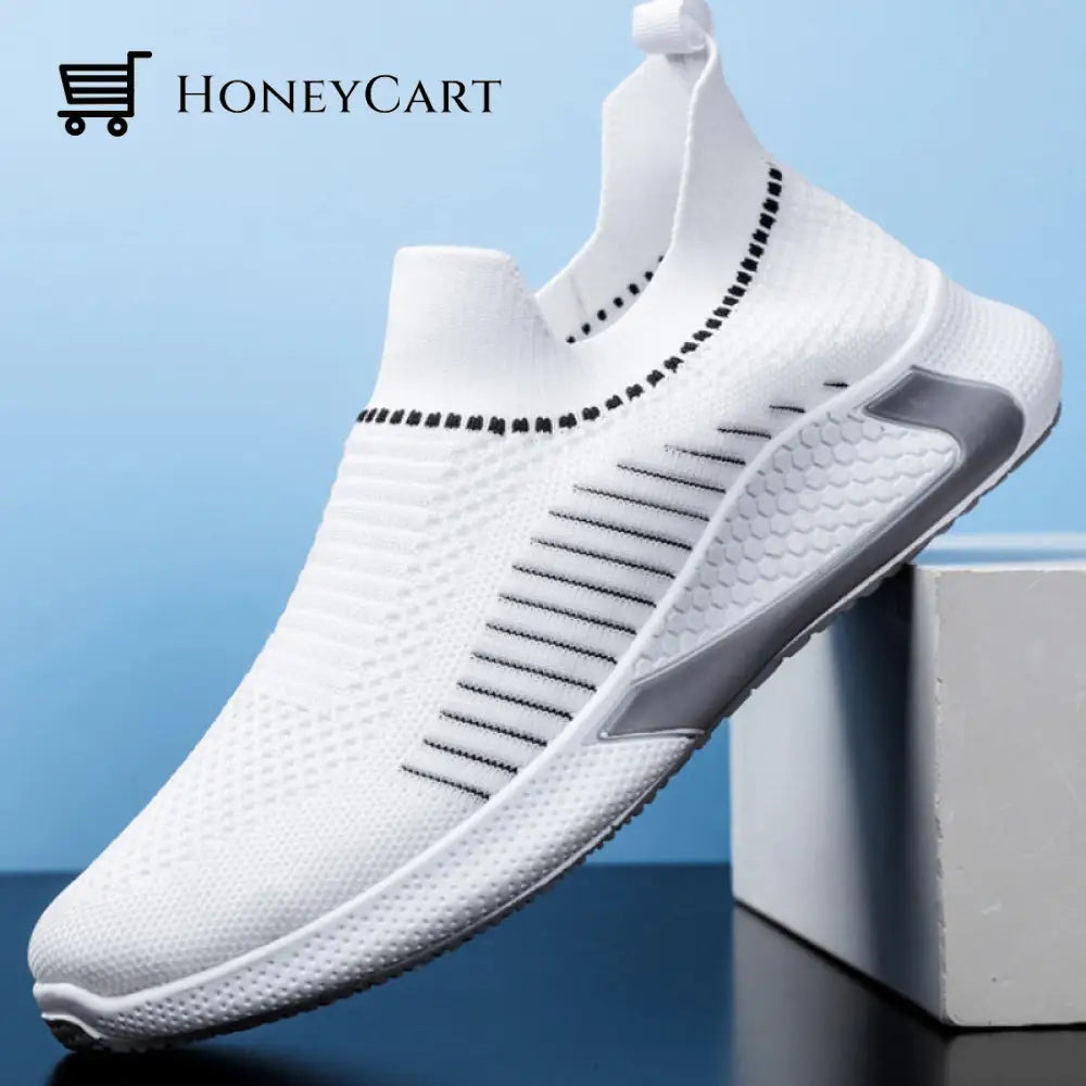 Mens Laceless Breathable Mesh Knit Sneakers Shoes Men