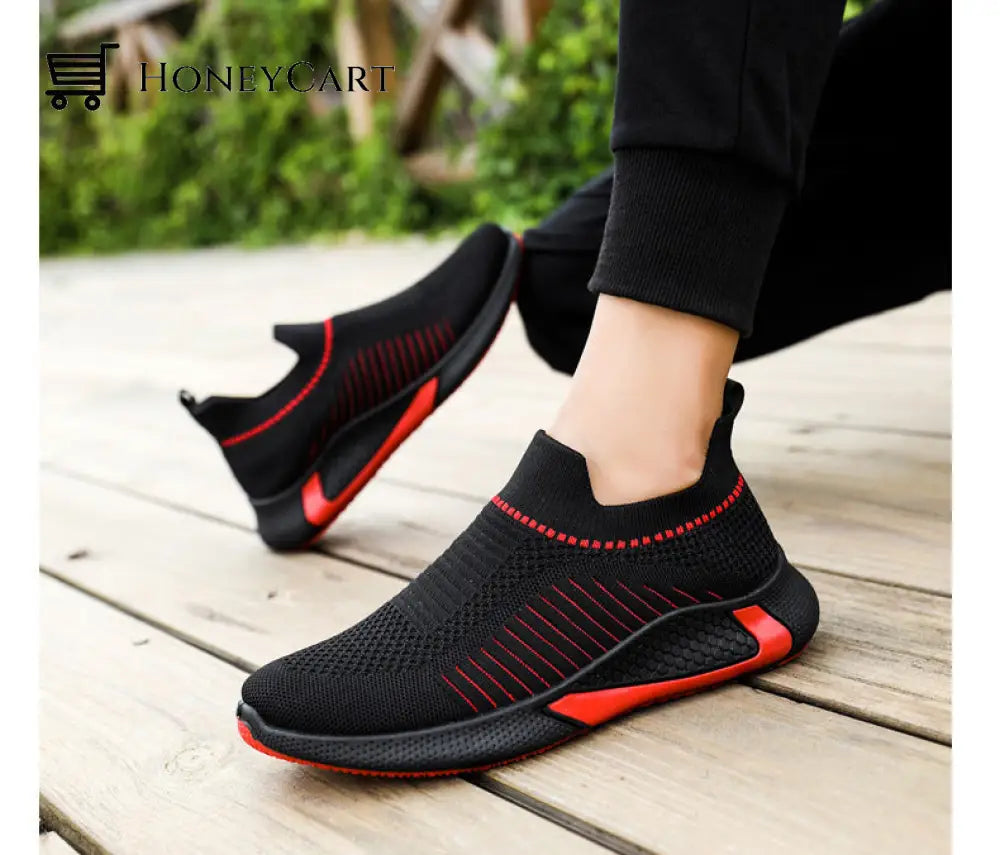 Mens Laceless Breathable Mesh Knit Sneakers Shoes Men