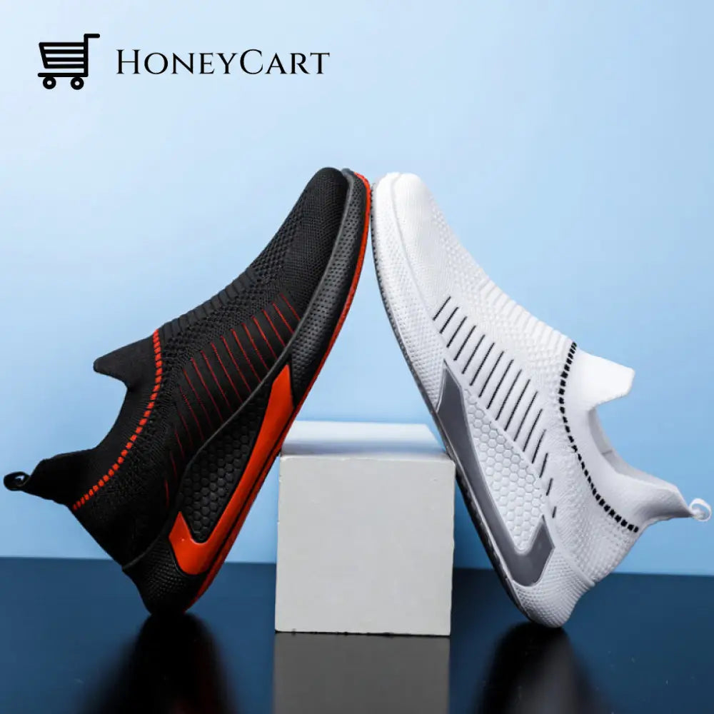 Mens Laceless Breathable Mesh Knit Sneakers Shoes Men