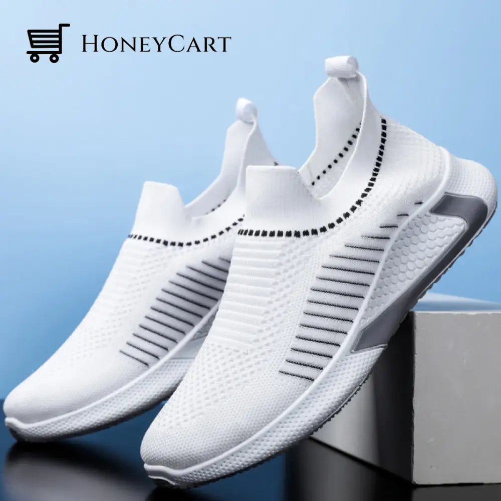 Mens Laceless Breathable Mesh Knit Sneakers Shoes Men