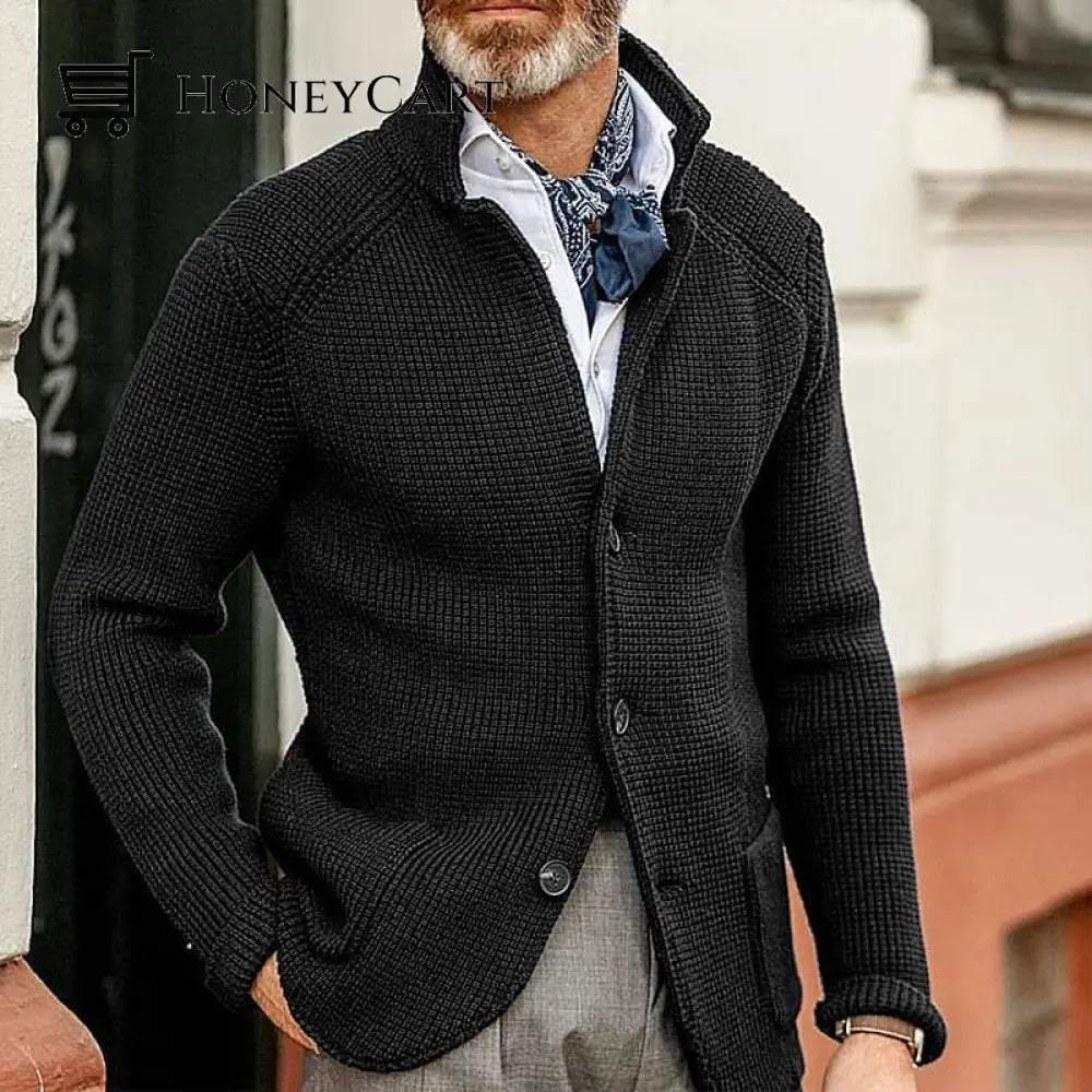 Mens Long Sleeve Thickening Cardigan Warm Casual Jacket Black / M