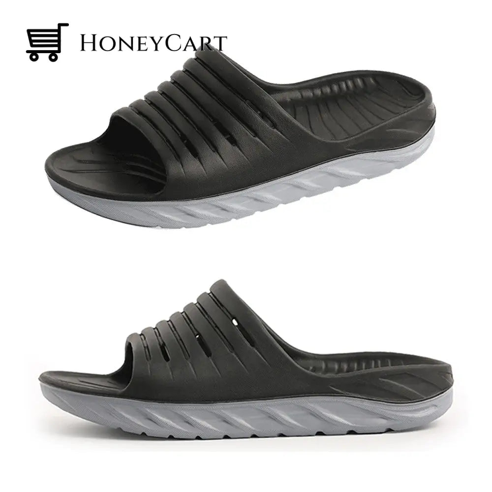 Mens Sport Recovery Sandals Plantar Fasciitis Arch Support Thick Cushion Slides Women 7 / Black And