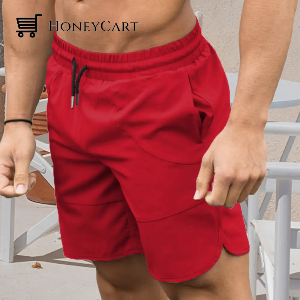 Mens Workout Running Short Pants Red / M