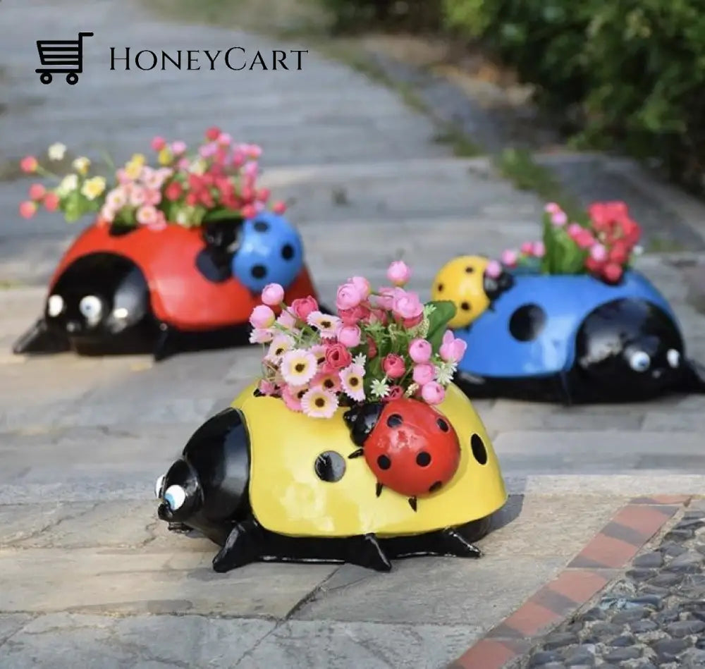 Metal Ladybug Flower Pot