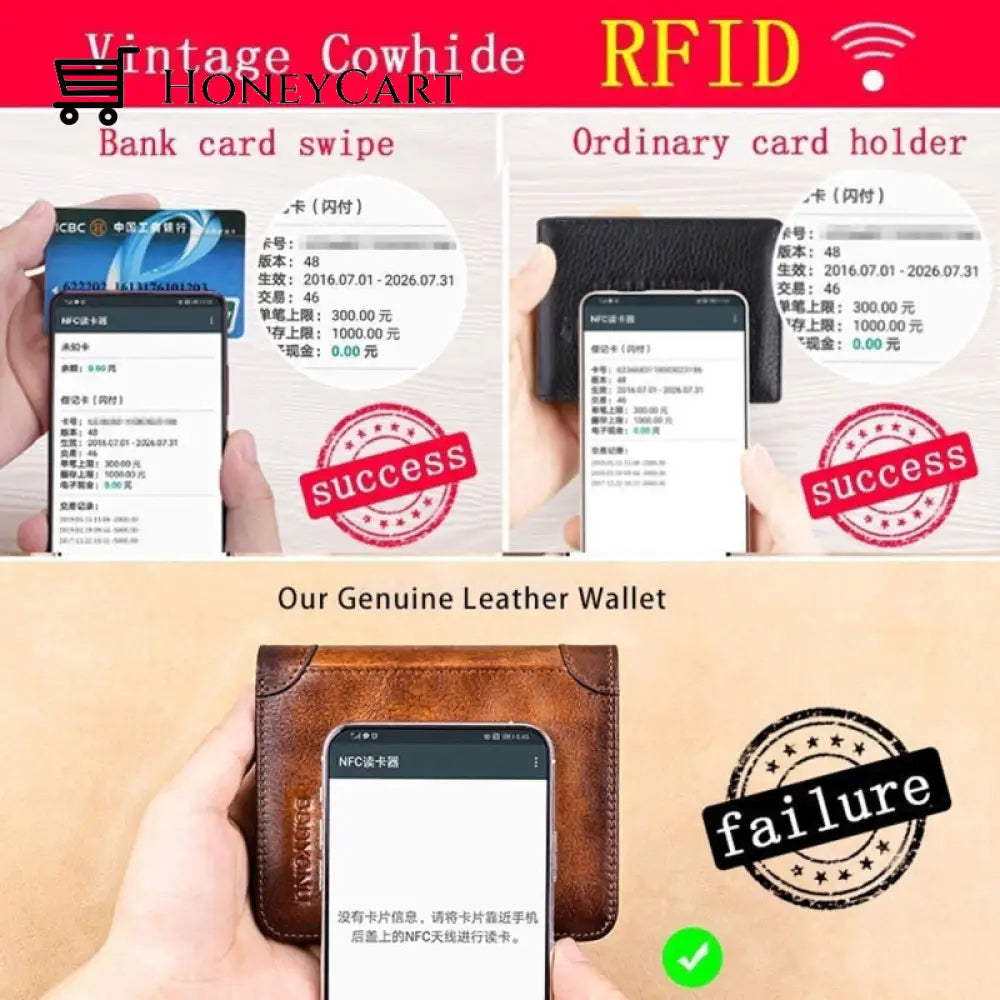 Multi-Functional Rfid Blocking Waterproof Durable Genuine Leather Wallet