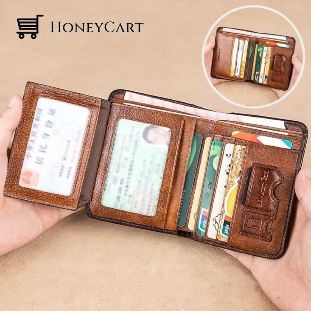 Multi-Functional Rfid Blocking Waterproof Durable Genuine Leather Wallet