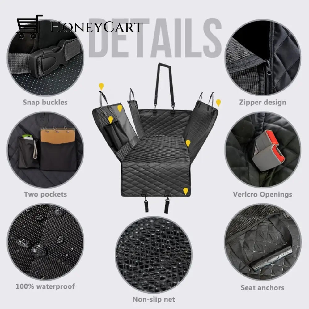 New Waterproof Non-Slip Car Seat Hammock Cover With Pockets Side Flaps Headrest Straps Seat-Anchors