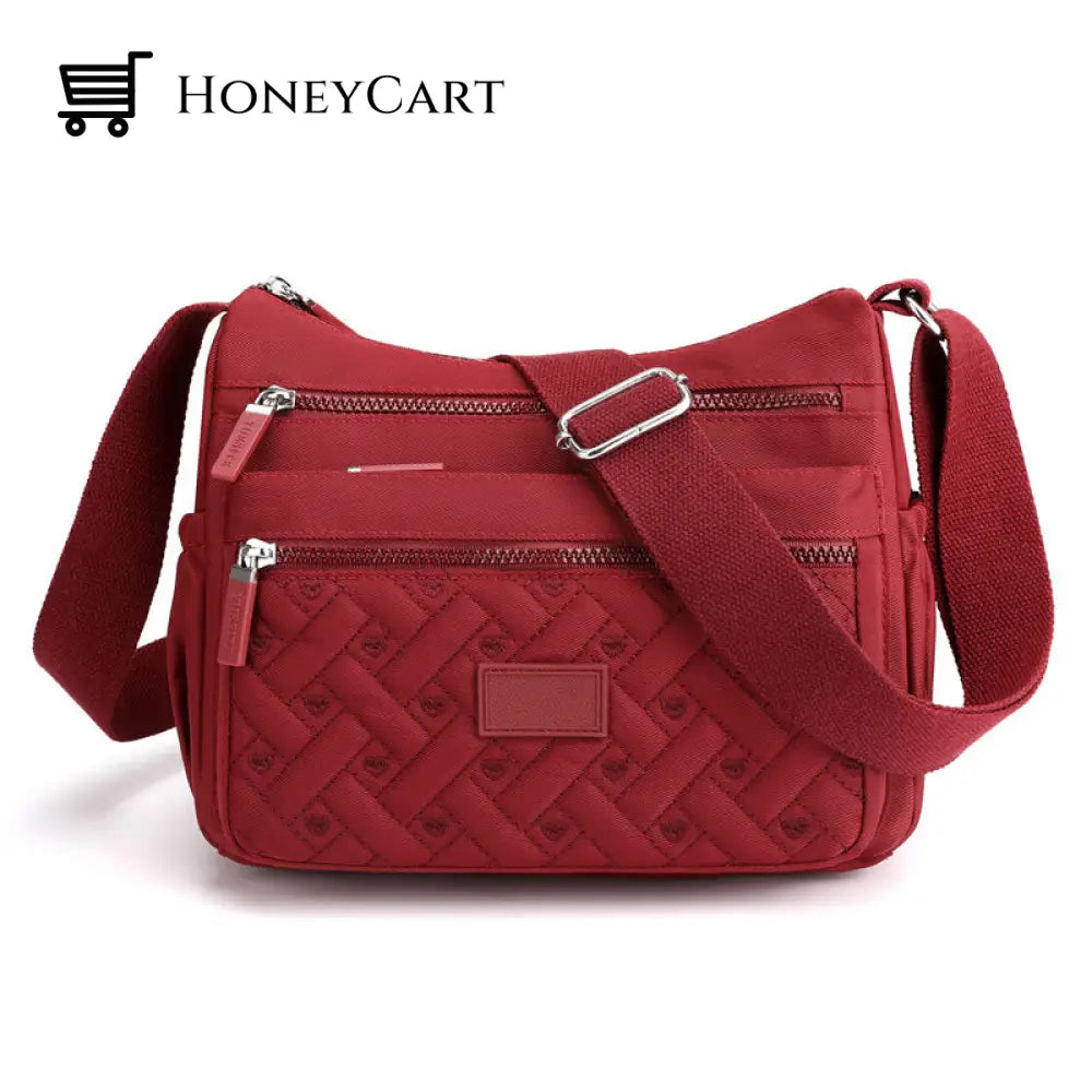 Nylon Shoulder Messenger Bag Burgundy